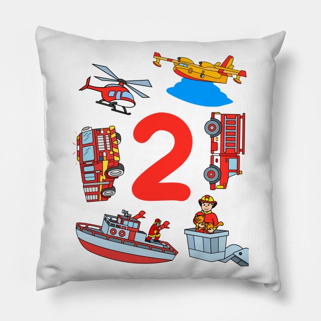 Fireman Firefighter Fire Trucks Toddlers 2 Birthday Pillow by samshirts