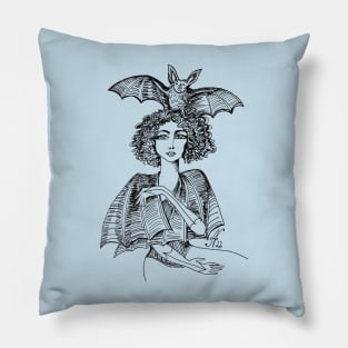 Bat Girl with a Bat Friend Pillow