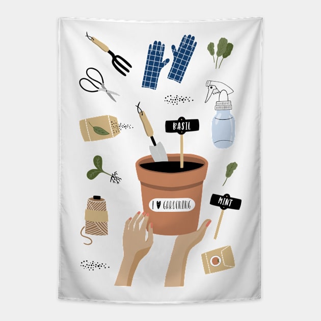 I love gardening Tapestry by JunkyDotCom