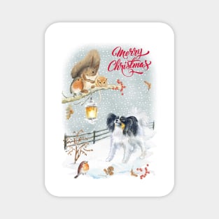 Papillon Merry Christmas Santa Dog Magnet