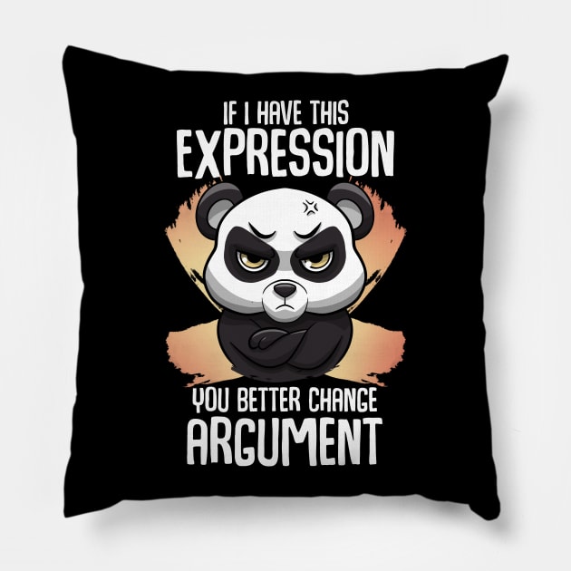 Grumpy panda Pillow by MerchBeastStudio