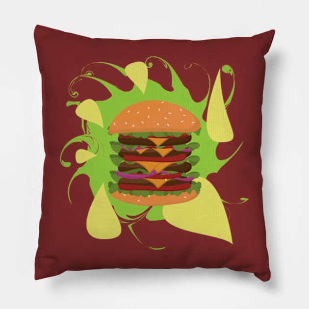 Big Burger Fast Food Graphic Abstract Artistic Double Burger Pillow by TeeFusion-Hub