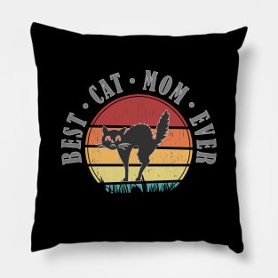 Best Cat Mom Ever Retro Sunset Vector Graphics v.2 Pillow