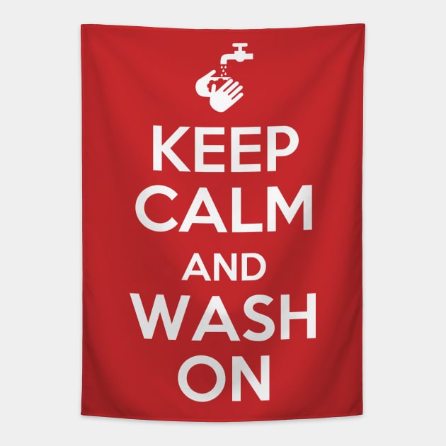 Keep Calm and Wash On (red) Tapestry by haberdasher92