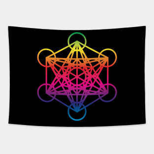 Metatron's Cube Sacred Geometry Retro Rainbow Tapestry