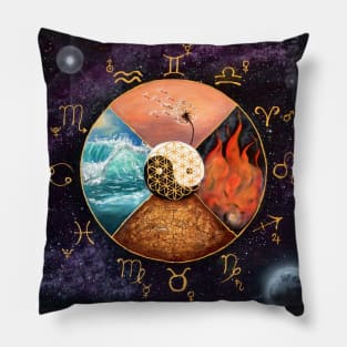 Sacred geometry - four elements of zodiac Pillow