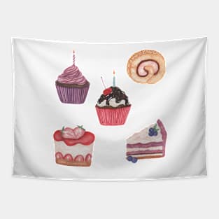 Cake cupcake set watercolor Tapestry