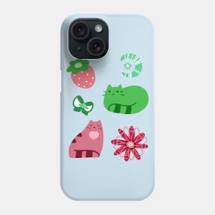 Green and Pink Strawberry Cats Phone Case