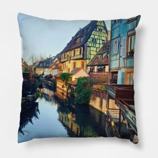 Colorful romantic city Colmar, France, Alsace. Traditional house Pillow