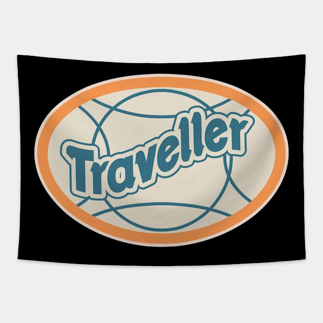 Retro Traveder Badge - Vintage backpacker Sticker - Classic Travel Illustration Tapestry by Boogosh