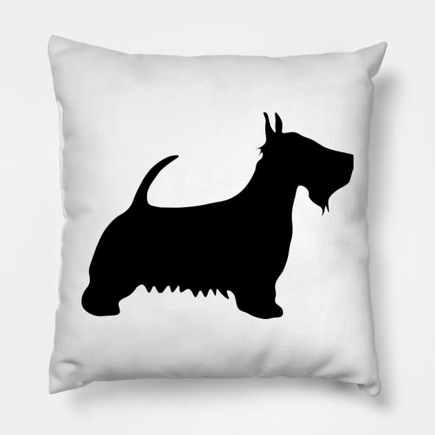 Scottish Terrier Dog Silhouette - Black Pillow by MacPean