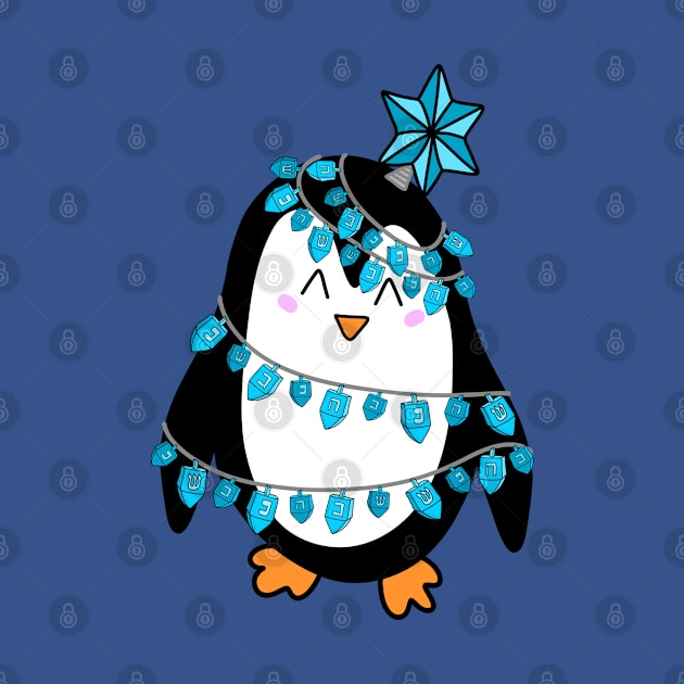 Cute Jewish Hanukkah Chrismukkah Christmas Tree Wrapped Penguin Cartoon, made by EndlessEmporium by EndlessEmporium