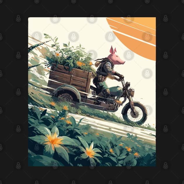 Pig on botanical cargo bike by TomFrontierArt