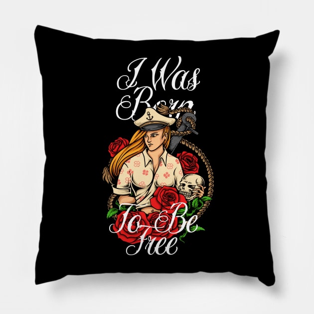 Born Free Sailor Tattoo Pillow by RadCoolguy