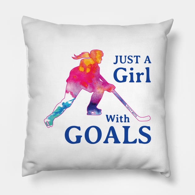 Just a Girl with Goals Hockey Pillow by SaucyMittsHockey