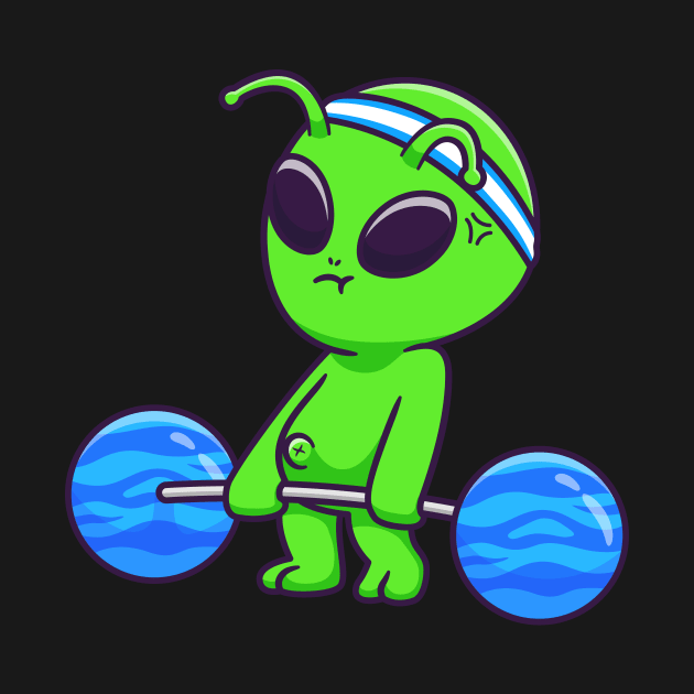 Cute Alien Lifting Planet Barbell Cartoon by Catalyst Labs