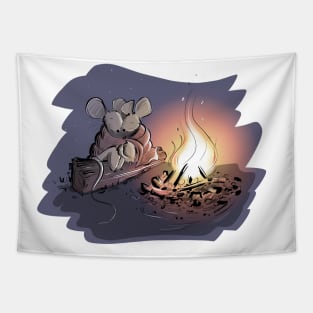 Mice Cuddling at a Campfire Tapestry
