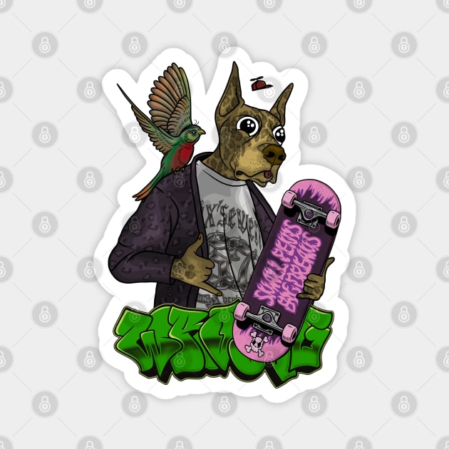 Crazy Dog with Bird Magnet by Wrongteeshirt