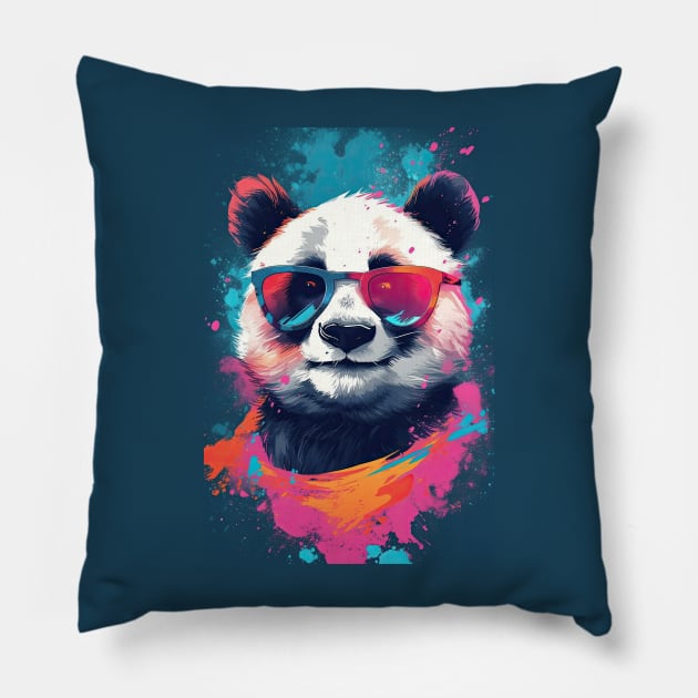 Cool Panda Bear Painting Pillow by JensenArtCo