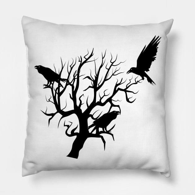 Crow  Raven - crows and tree silhouette Pillow by KC Happy Shop