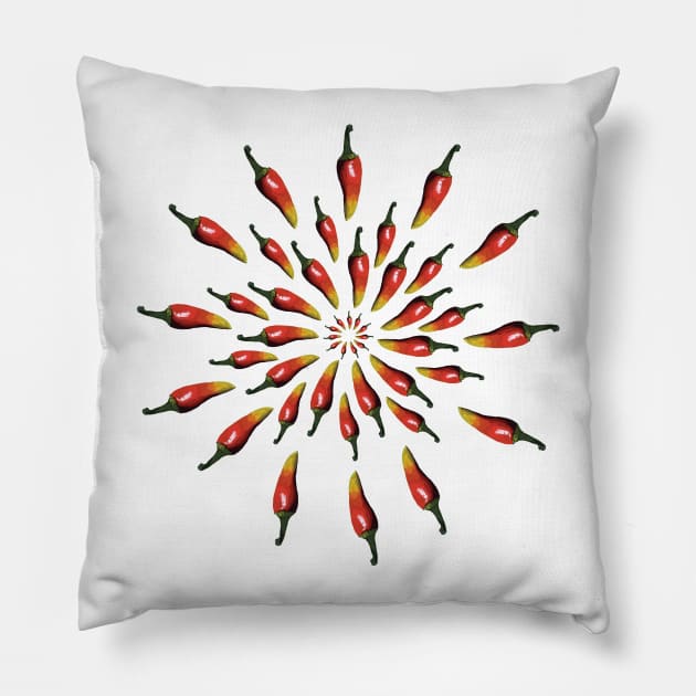 Hot Peppers Mandala Pillow by Manitarka