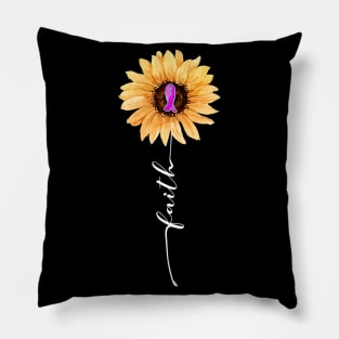 Faith Sunflower Pink Ribbon Breast Cancer Awareness Pillow