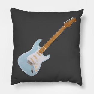 Watercolor blue stratocaster painting Pillow