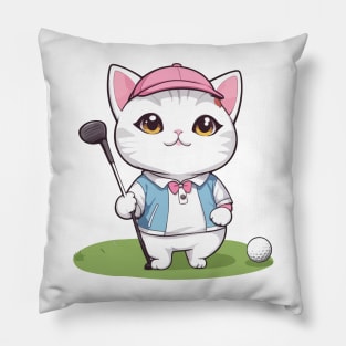 Cute Kitty Playing Golf Pillow