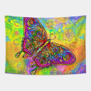 Rainbow Paisley Bohemian Mandala Butterfly Tapestry