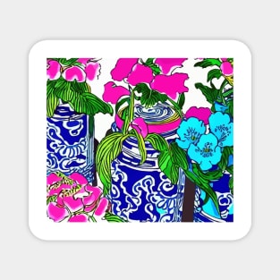 Blue and pink flowers in chinoiserie jars Magnet