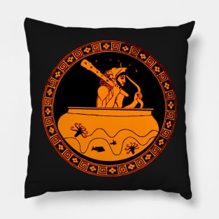 Herakles (Hercules) with club inside a greek dinos vase attic red figure Pillow