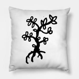 Black and White Blooming Tree Doodle Art Pillow