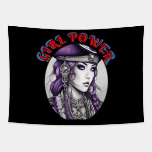 Girl power, purple pirate ship female captain Tapestry