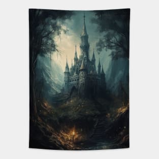 Gothic Futurism Castle in the Old Ancient Forest Tapestry