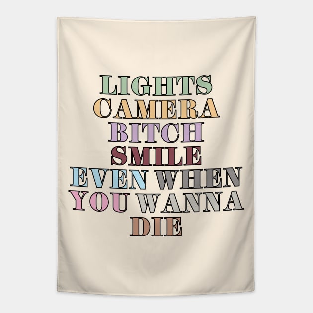 Lights Camera Bitch Smile Tapestry by Likeable Design