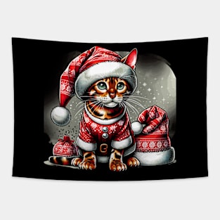 Bengal Cat Santa Claus Christmas Tapestry