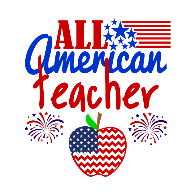 4th of July All American Teacher apple America Flag Gift by Ramadangonim