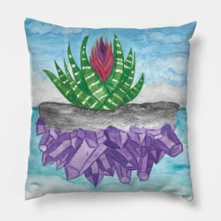 Purple Amethyst Crystal Island Tillandasia Air Plant in Ocean (Pattern) Pillow