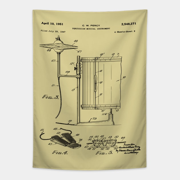 Drum Instructor Gift - Drum Kit Patent Art 1951 Tapestry by MadebyDesign