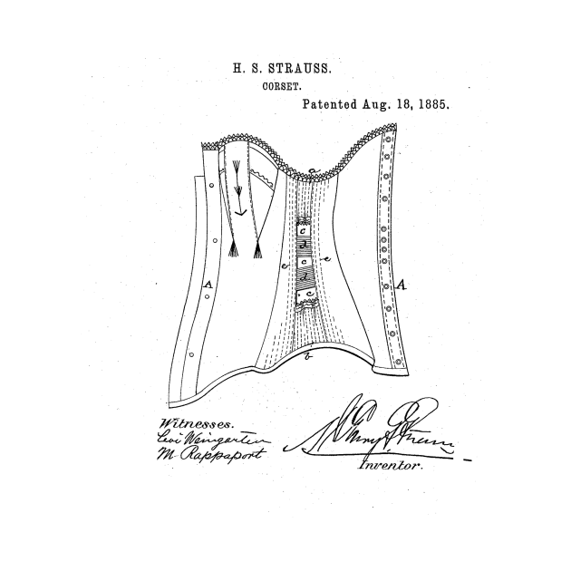 Women Corset Vintage Patent Hand Drawing by TheYoungDesigns