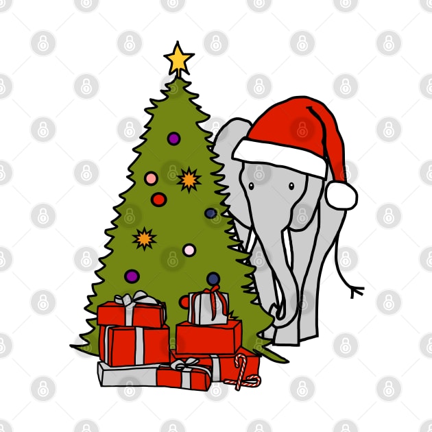 Elephant in Santa Hat and Christmas Tree by ellenhenryart