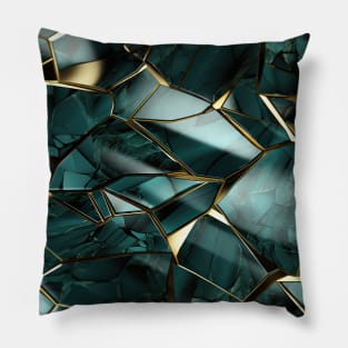 Funky Facade: Trompe-l’oeil Green Turquoise and Gold Pillow