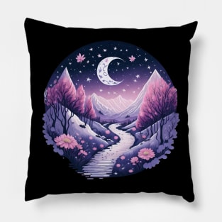 Aesthetic Moon and Winter Mountain Pillow