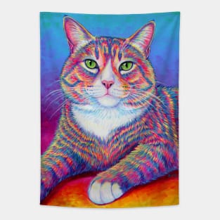 Colorful Brown and White Tabby Cat Tapestry