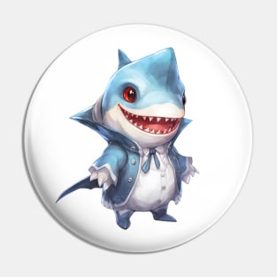 Cartoon Great White Shark in Dracula Costume Pin