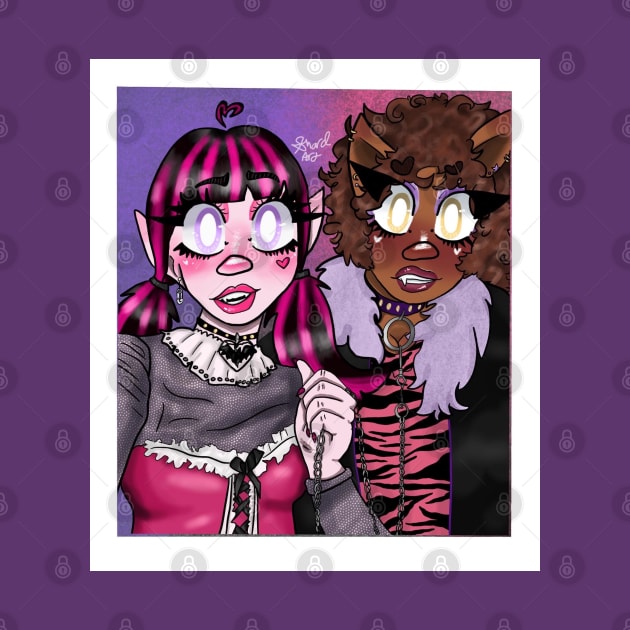 Draculaura and Clawdeen taking a picture by Shard Art