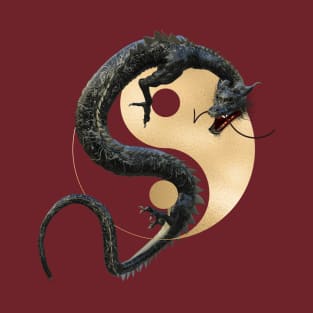 Eastern Chinese Dragon Yin Yang Gold T-Shirt