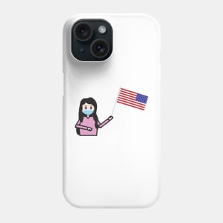 Girl with face mask holding the USA flag Phone Case