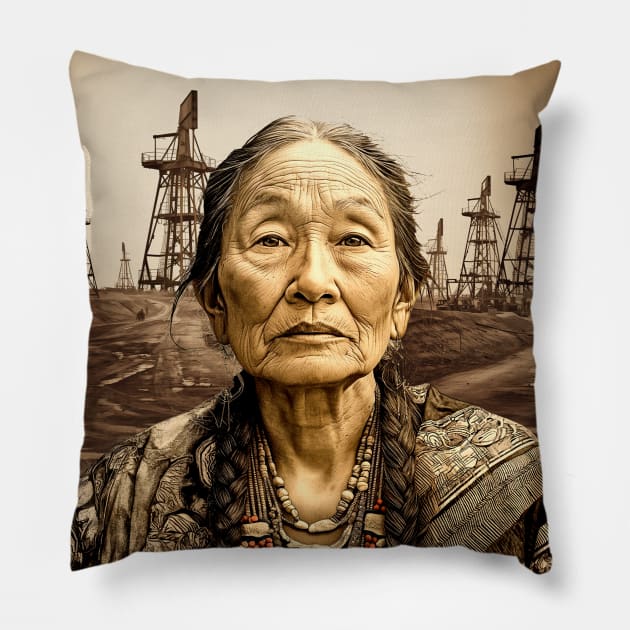 Osage Nation: Indigenous Oklahoma Osage Woman on a Dark Background Pillow by Puff Sumo