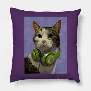 Cat w/headphones Pillow